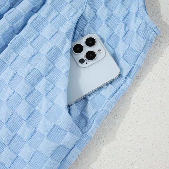 Checkered Pocketed Wide Leg Overalls - Picture 11 of 16